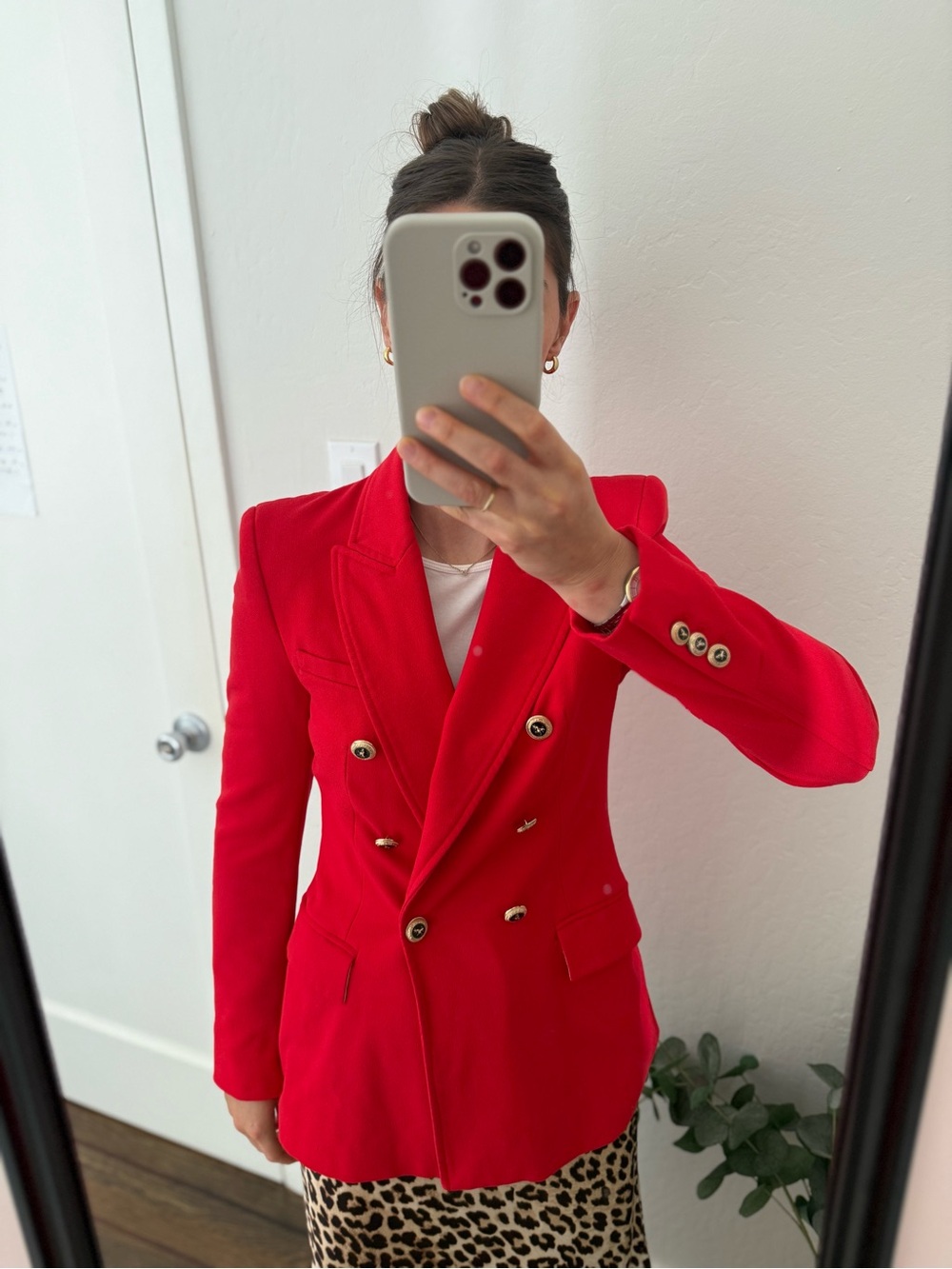 Zara red structured blazer with pockets